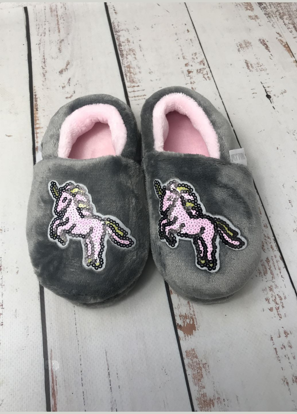 Серые тапочки домашние детские для девочки серый (1035) Waldi с пайетками