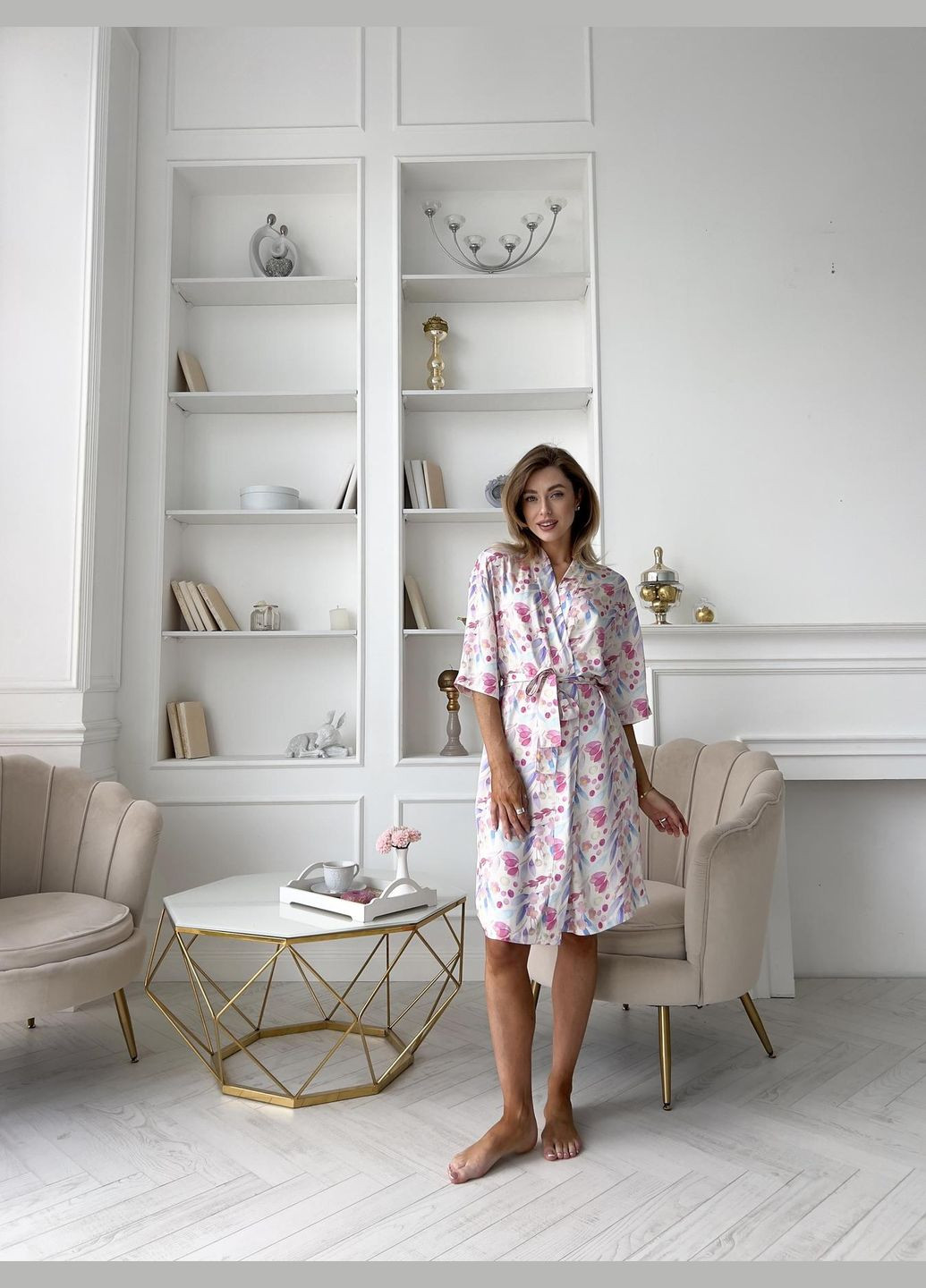 Женский халат из полированного штапеля "Aura" S цветы Cosy (294987512)