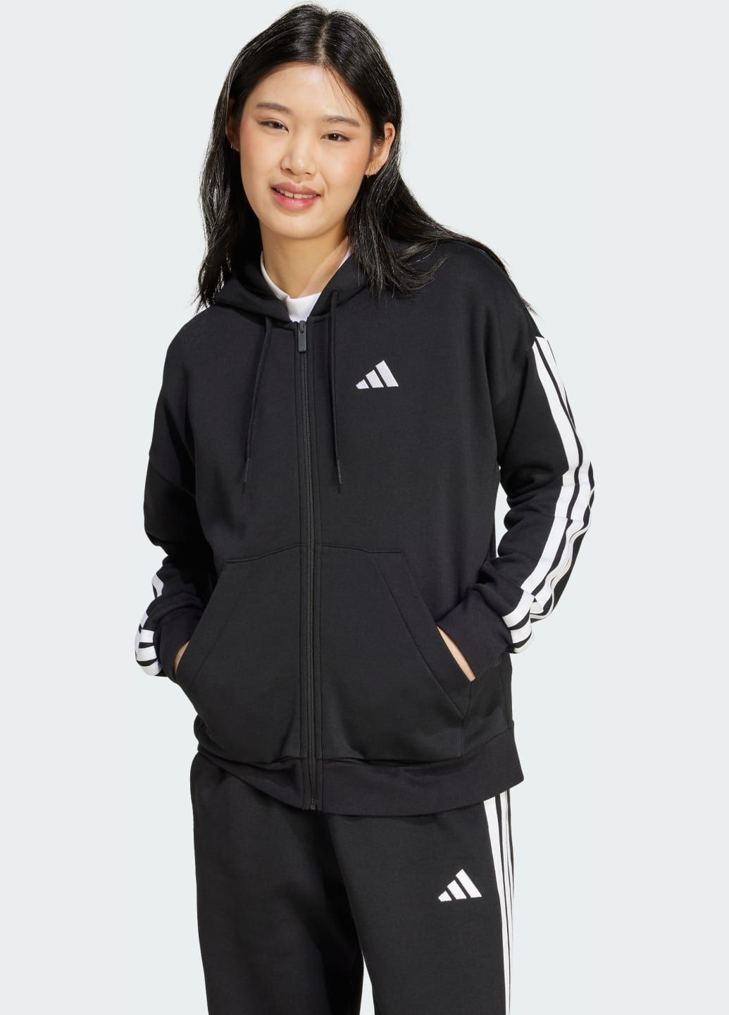 Толстовка Essentials 3-Stripes Full-Zip Fleece adidas (353690478)