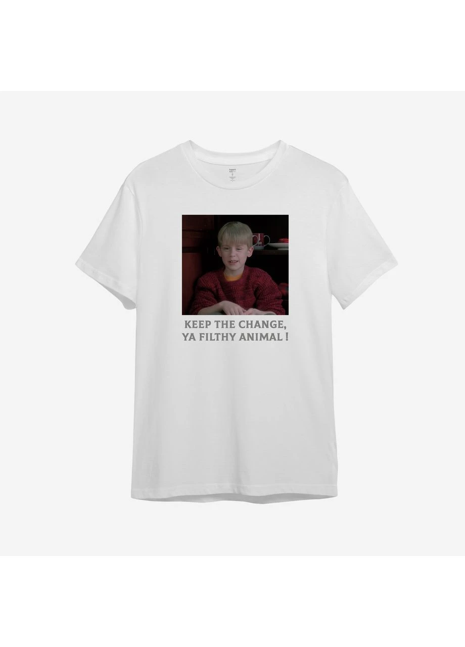 Белая футболка оверсайз с принтом "keep the change, ya filthy animal". один дома (104134084733) с коротким рукавом ТiШОТКА