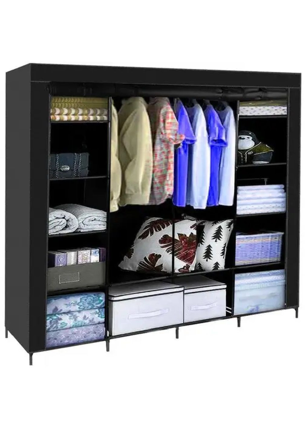 Раскладной мобильный текстильный тканевый шкаф с полками штангами для подвешивания XXL 170х170х42 см (478446-Prob) Черный Unbranded (306553423)