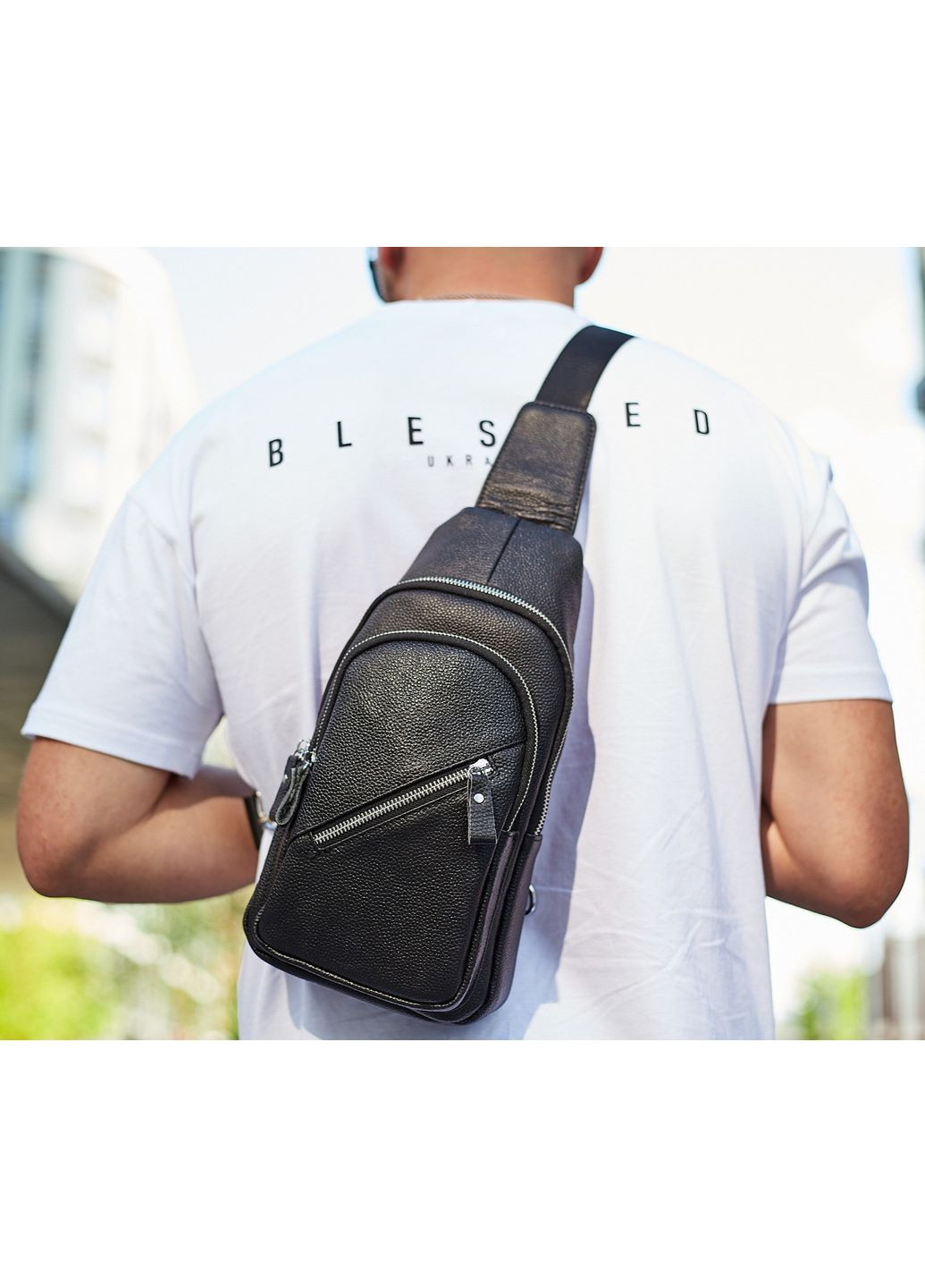 Мужской слинг сумка через плечо кожаная черная 33737 Tiding Bag (336551941)