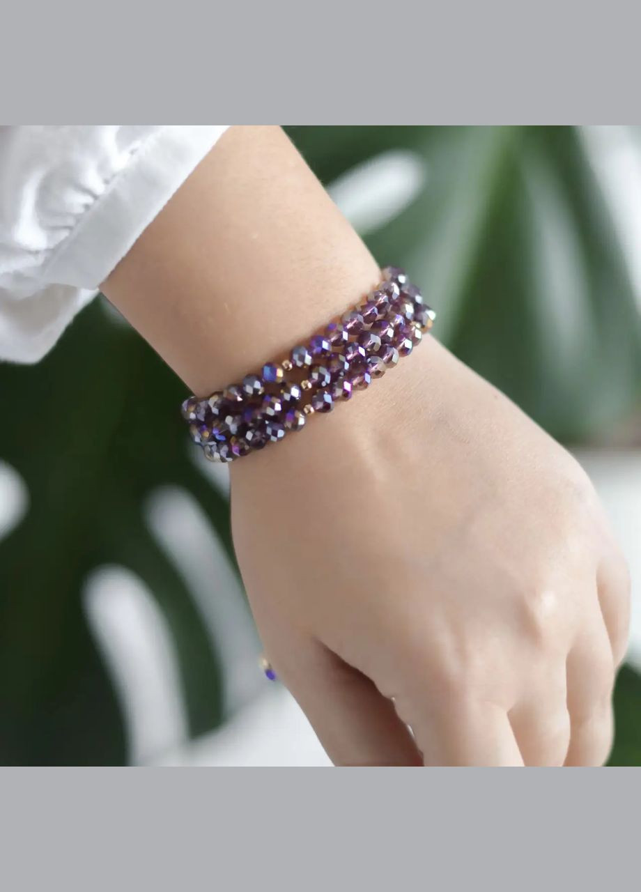 Браслет Чеський Кришталь аметистовий з переливом на затяжці, гіп-ний сплав колір золото d-6мм 13,5-26см No Brand Браслет (331145974)