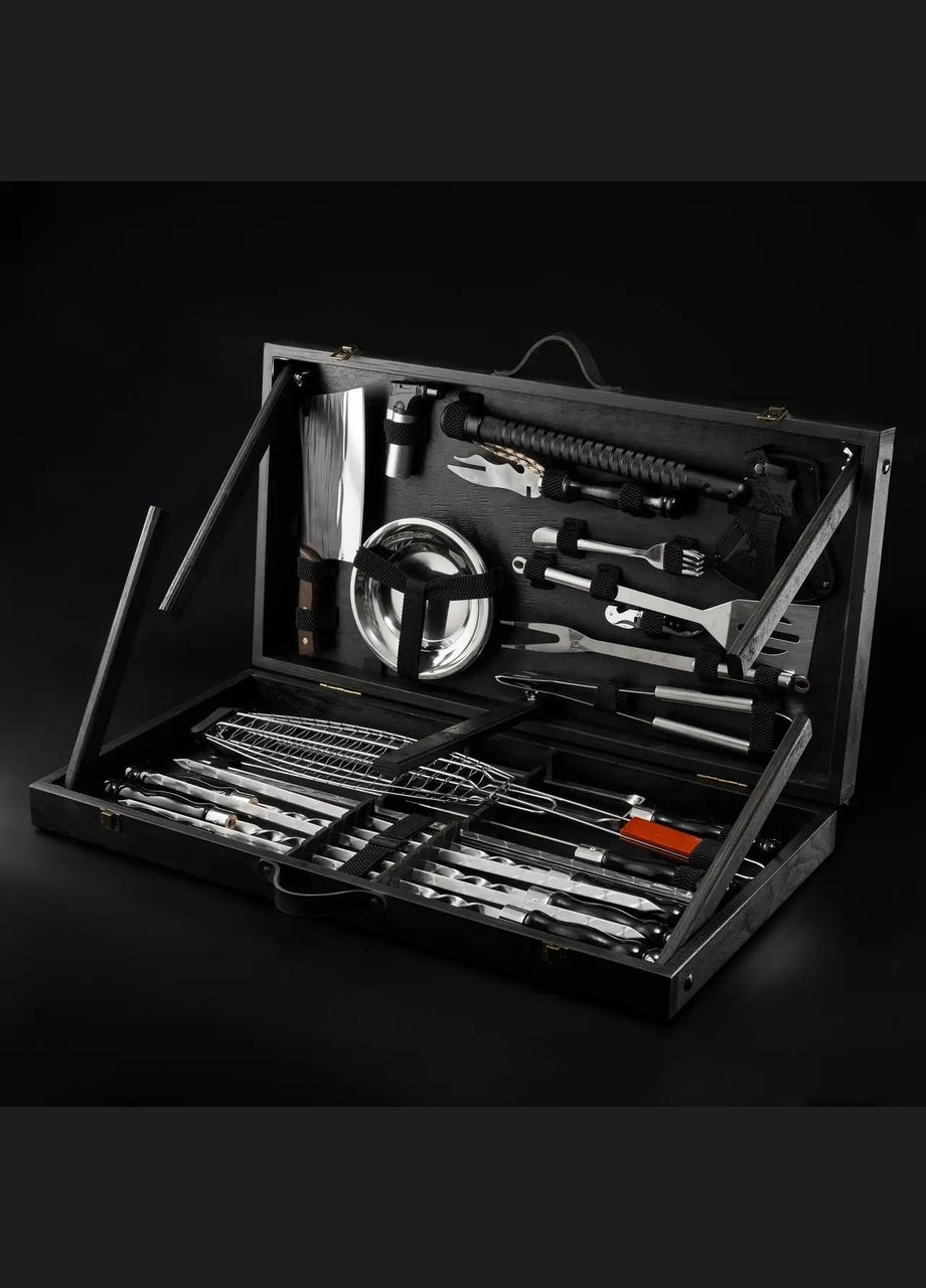 Подарунковий шашличний набір—стіл "Grills G17S" Чорний | Набір для подарунку чоловіку Handmade G017S (347645094)