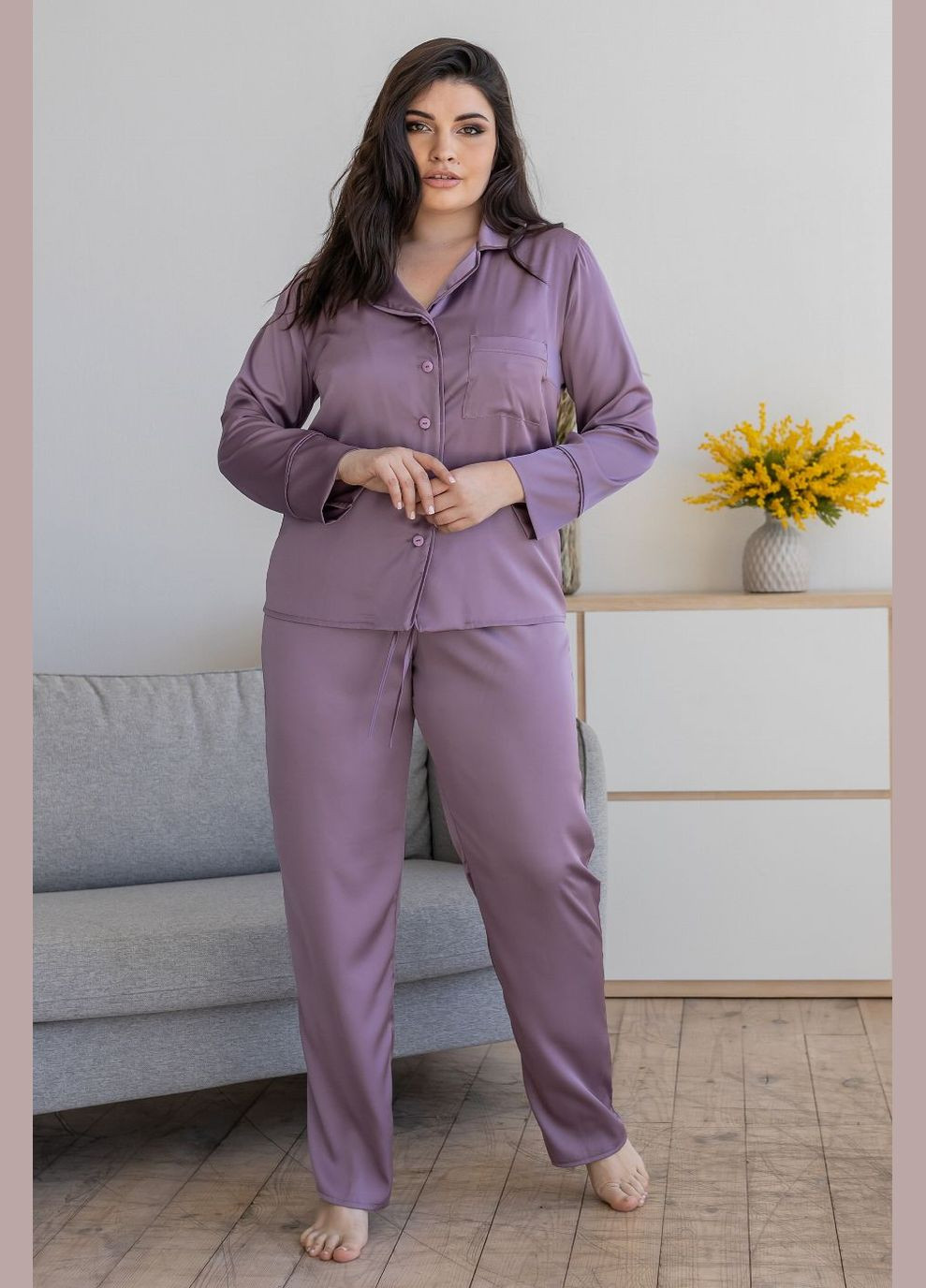 Комбинированная всесезон пижама женская классическая с кантом пф1300 фрезовый MiaNaGreen