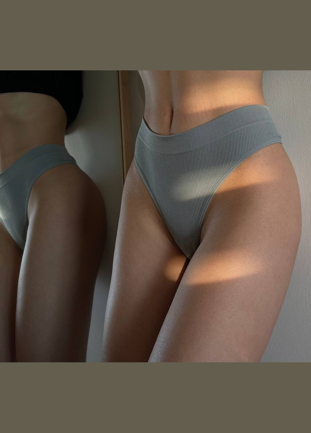 Женские трусы в базовых цветах. Трусы-стринги с высокой посадкой. Комплект женских стрингов в рубчик 4шт No Brand Стрінги (322855021)