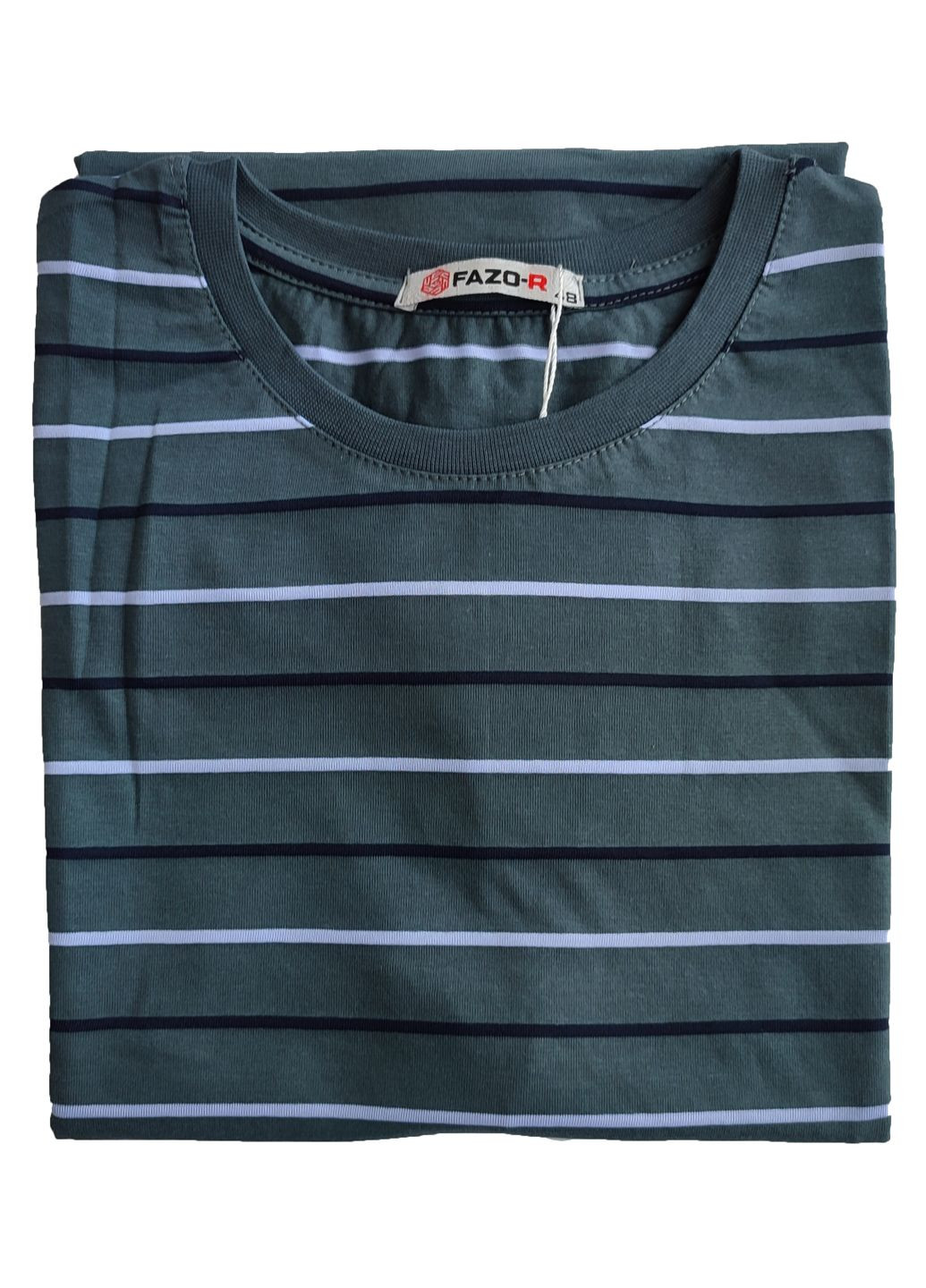 Серо-зеленая футболка мужская хлопок в полоску узбекистан (039) с коротким рукавом FAZO-R