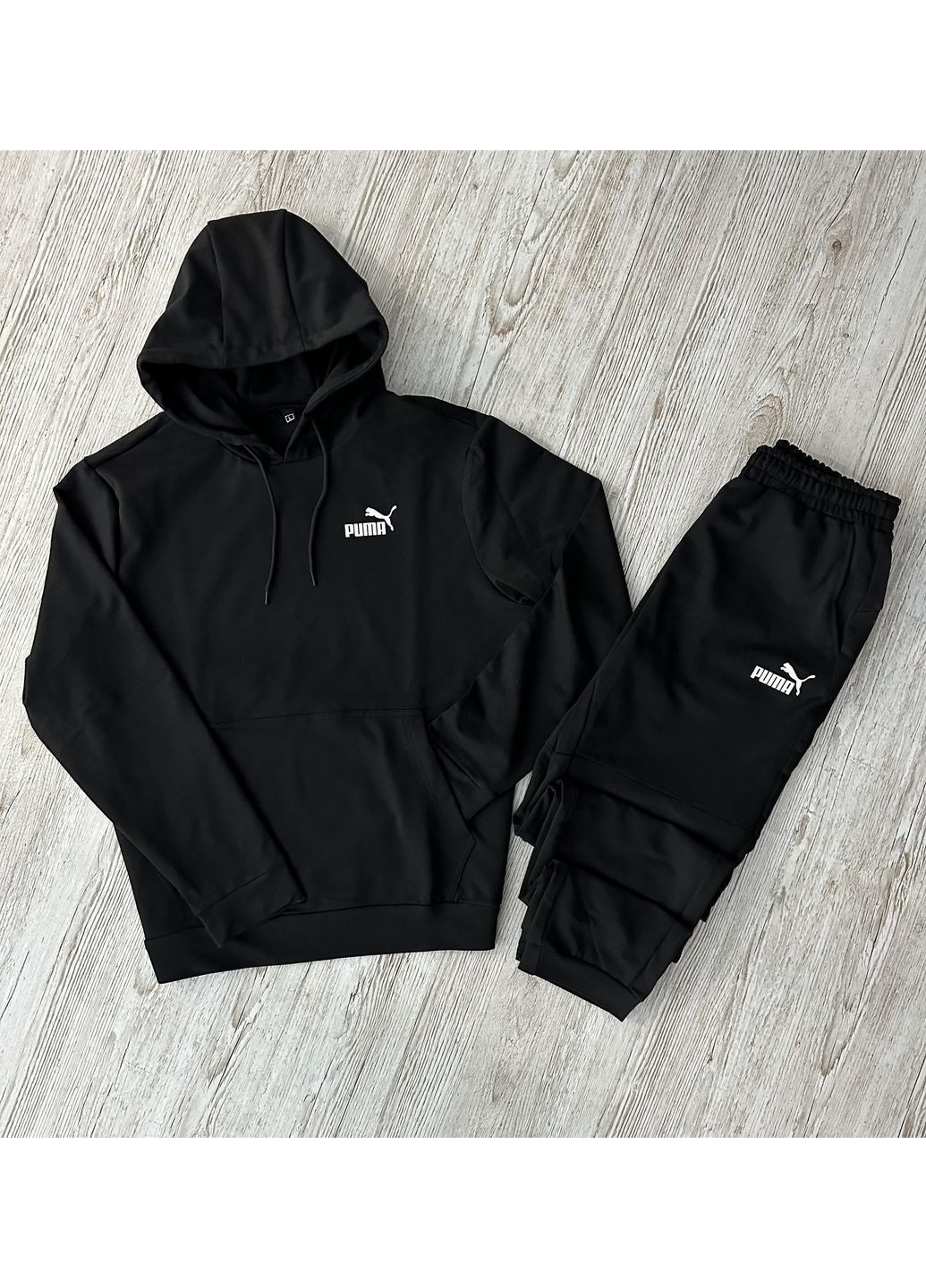 Чоловічий демісезонний спортивний костюм чорний худі + штани (двонитка) No Brand (370022043)