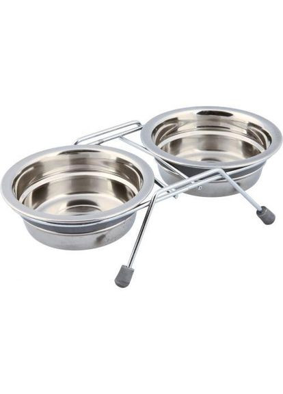 Миска для собак, двойная на нескользящей подставке, металлическая, 11 см, 2х250 мл Trixie (362578885)