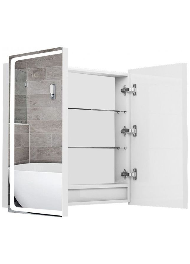 Дзеркальна шафа Alfa (70 х 120 х 9) см з LED-підсвічуванням та підігрівом біла ХАСТ (315724887)