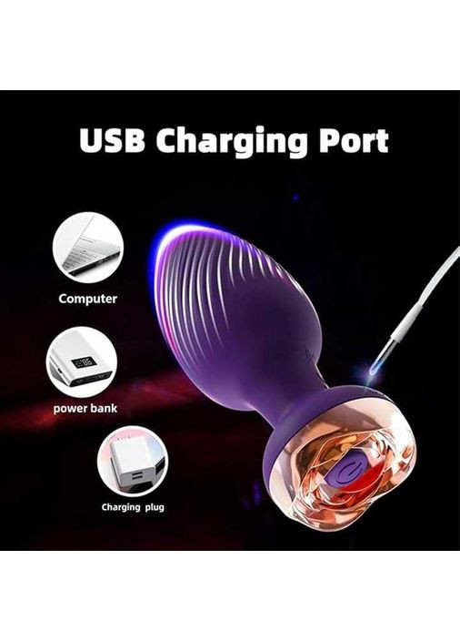 Силиконовая анальная пробка с вибрацией Rose с Д/У 3,5*9 см. Фиолетовый — Анальные игрушки - (372734158)