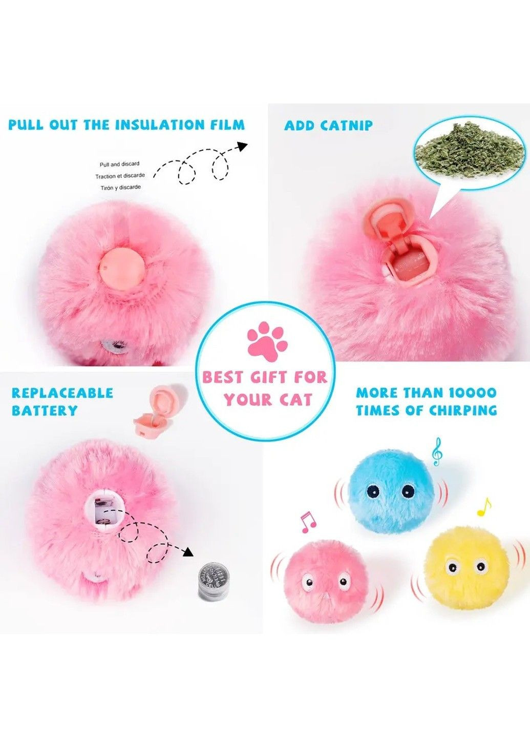 Интерактивный мяч для кошек и котят "Умная Игрушка со звуками зверей " Плюш Color: Pink Birdie Sound Xtep (319664460)