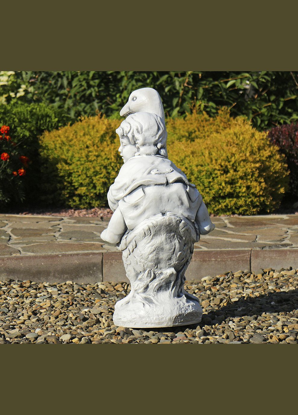 Садова фігура Хлопчик на гусі полігіпс 38х29х60 см (ПОЛІ12003 ) Гранд Презент (284419189)