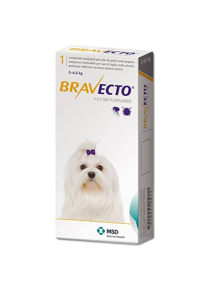 Таблетка против блох и клещей для собак и щенков 24,5 кг 112,5 мг (8713184146502) Bravecto (279569300)