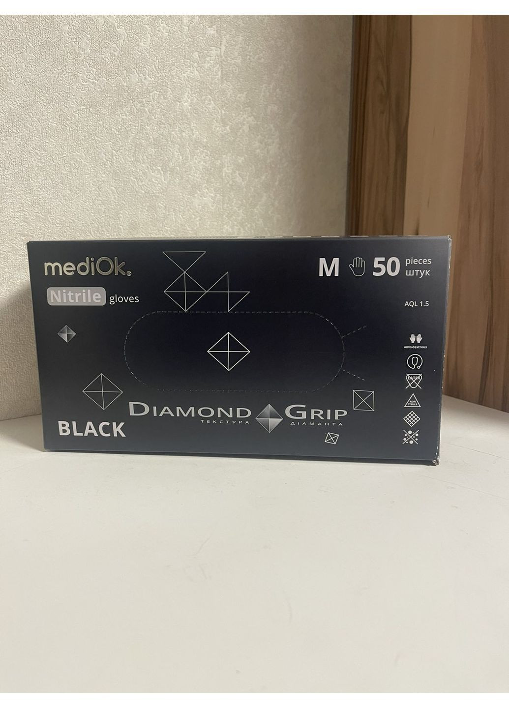 Рукавички нітрилові GRIP BLACK розмір M (щільність 8,6 г) підвищеної міцності чорні неопудрені (25пар/1уп) MediOk (365271361)