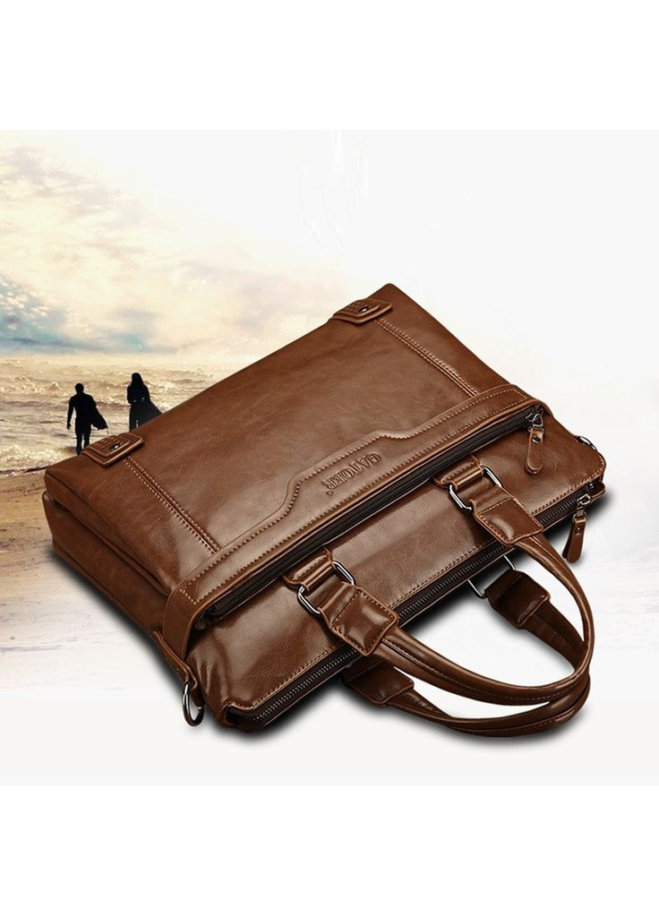 Чоловічий портфель сумка для документів з ПУ шкіри світло-коричневий діловий рюкзак для паперів та ноутбука ProDobro (363221563)