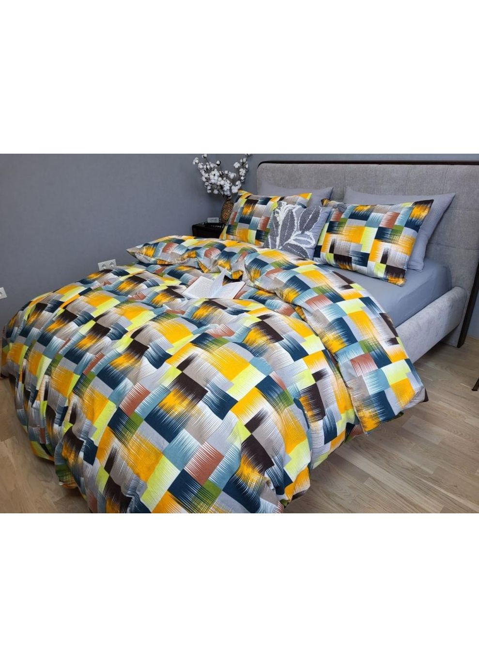 Постільна білизна з резинкою Фаворит/сизий дим, фланель(байка) Евро розмір, наволочки 70/70 No Brand (364218460)