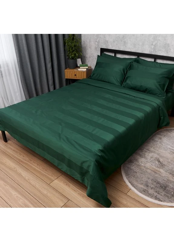Комплект постільної білизни Satin Stripe двоспальний 175х210 наволочки 2х70х70 (MS-820016982) Moon&Star Emerald Luxe (400237291)