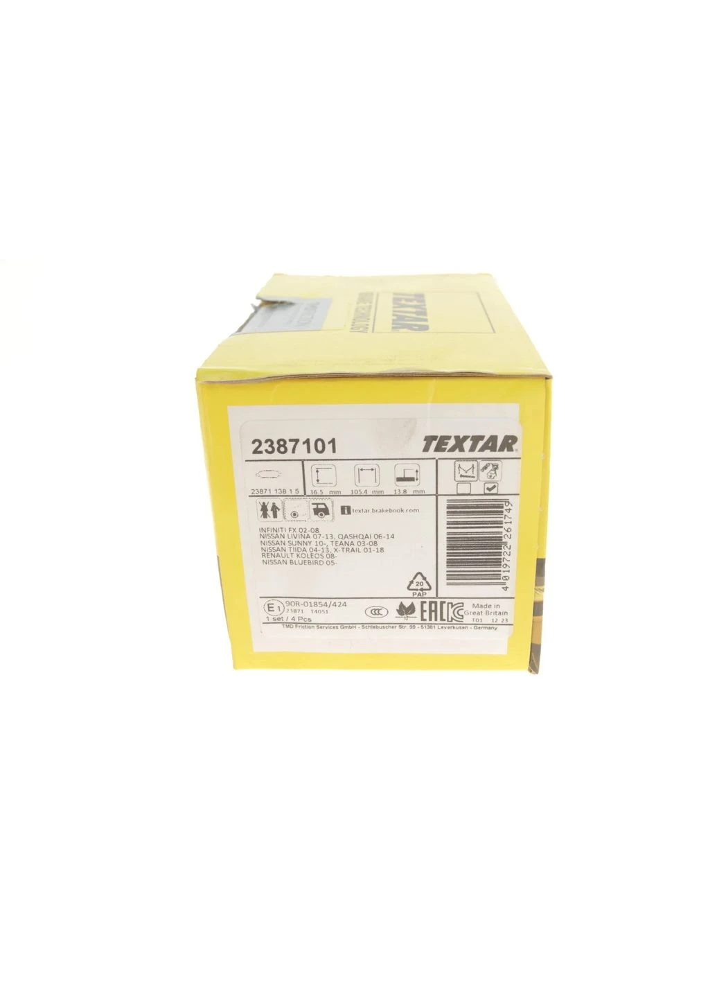 Колодки тормозные (задние) Renault Koleos/Nissan Juke/Qashqai/X-Trail/Suzuki 08- (Akebono) 2387101 RU63 Textar (339632959)