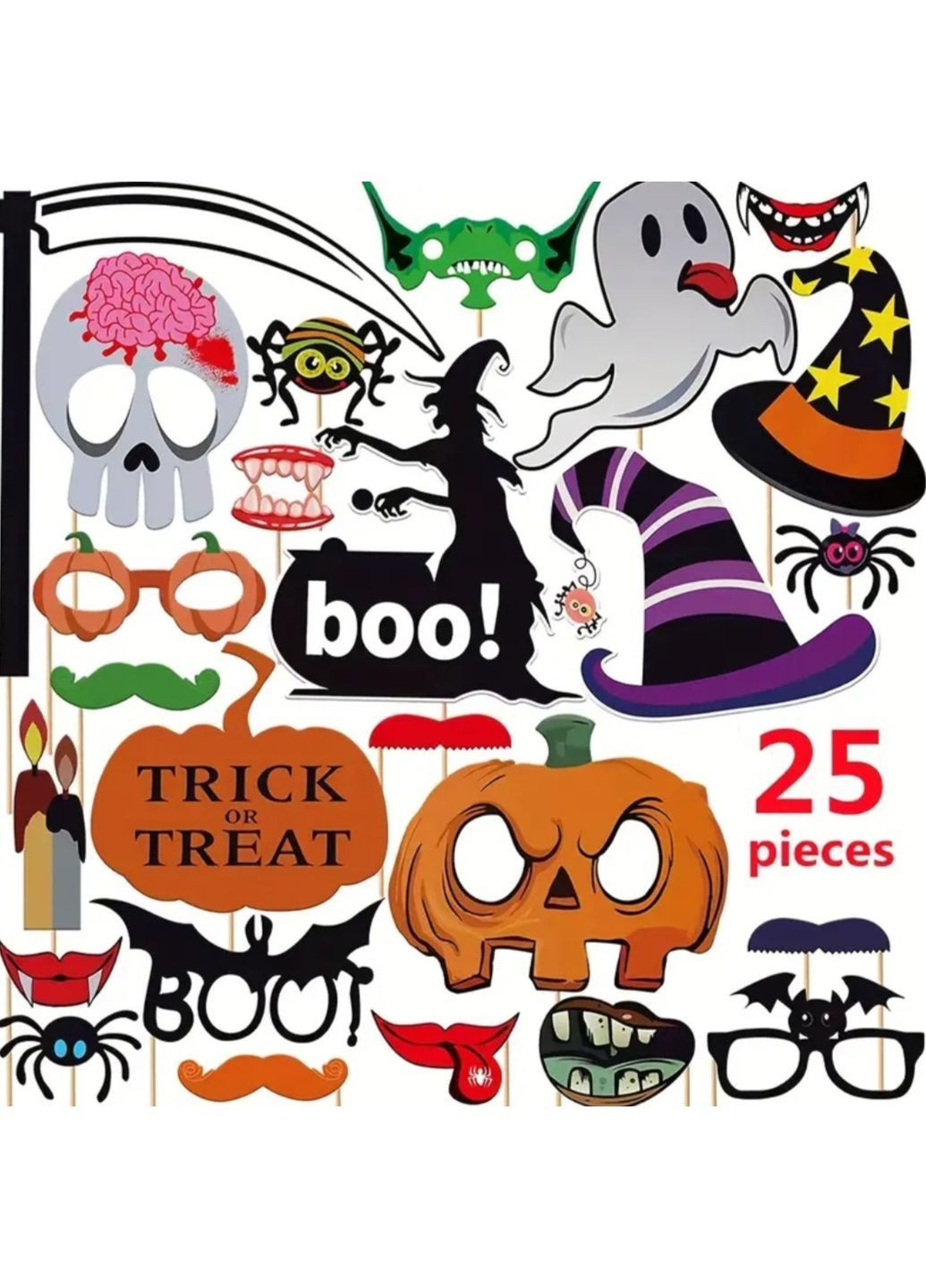 Бутафория на Хэллоуин на палочках 25 деталей one size разноцветный Jannet Фотобутафорія (362961522)