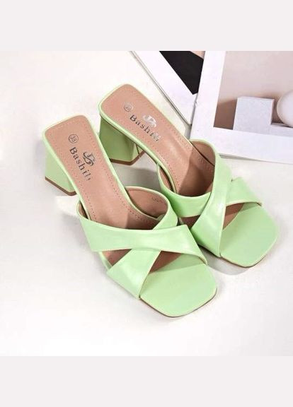 Жіночі шкіряні сабо на підборах 1600 Зелені Bashili (347024780)