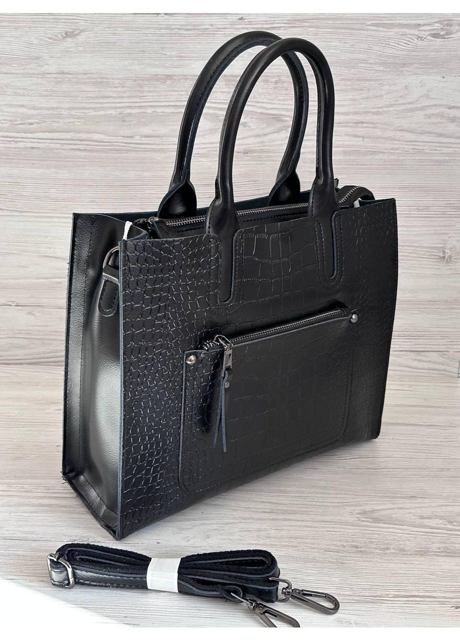 Сумка жіноча чорна із натуральної шкіри 74368 No Brand (368970118)