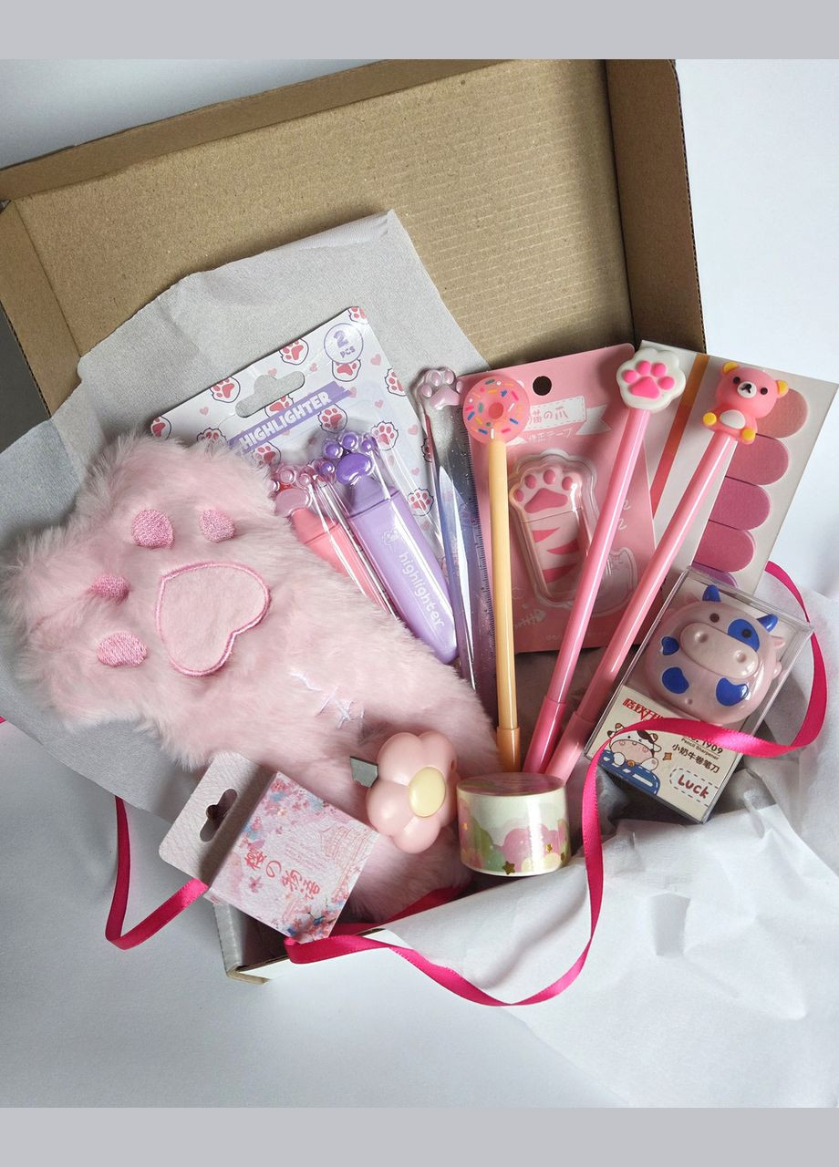 Подарочный набор канцелярии Лапка котика стильный дизайн для учебы и работы 12 предметов No Brand (331763138)