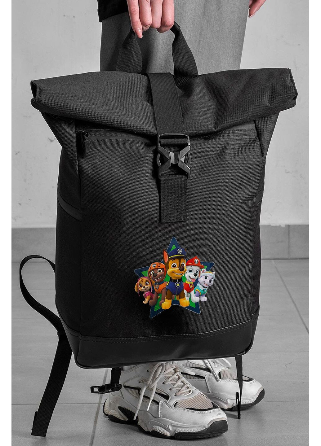 Повседневный Рюкзак Роллтоп Школьный Для Девочки С Принтом Щенячий Патруль Black Without (360641669)
