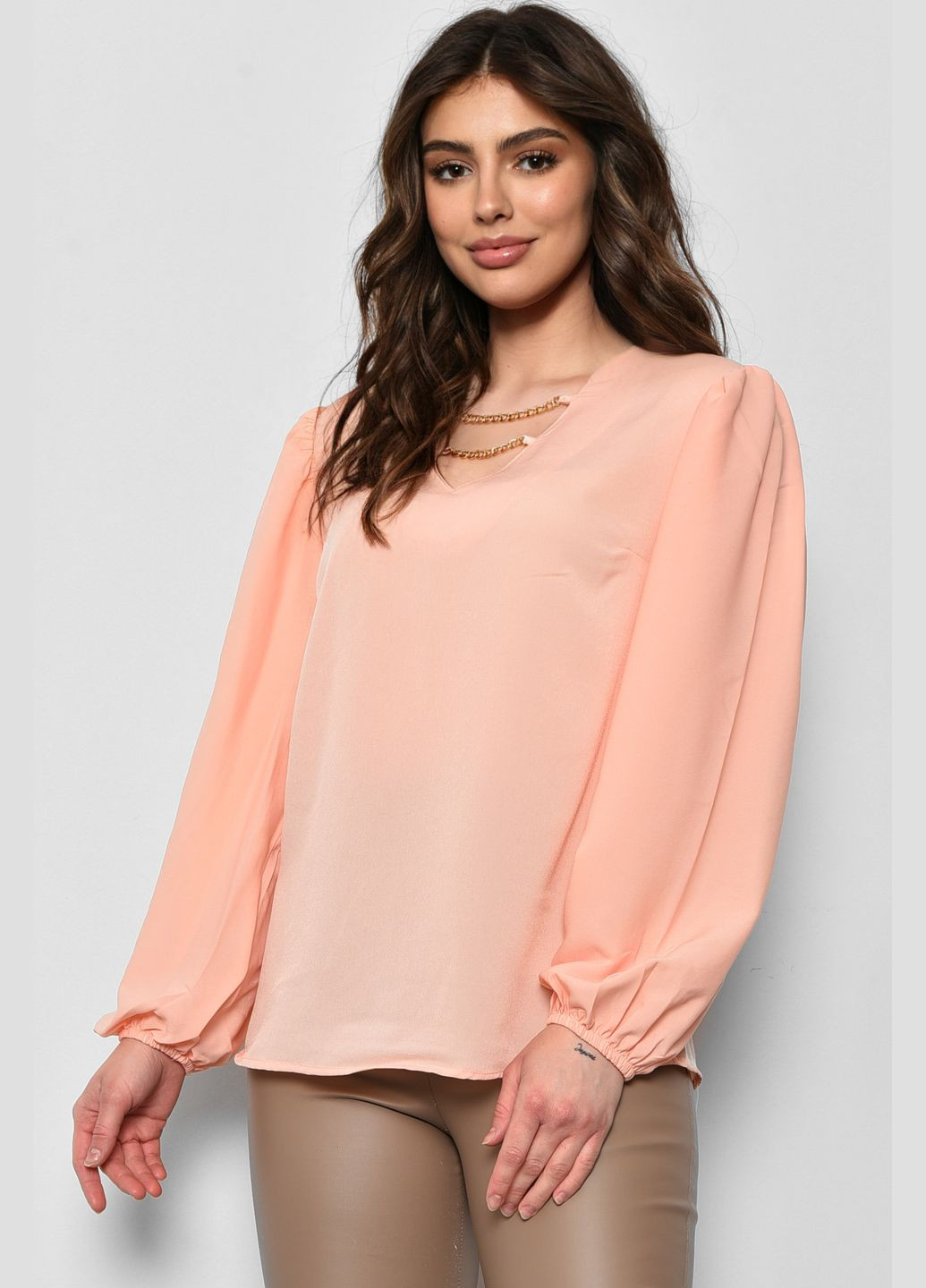 Персиковая блузка женская персикового цвета с баской Let's Shop