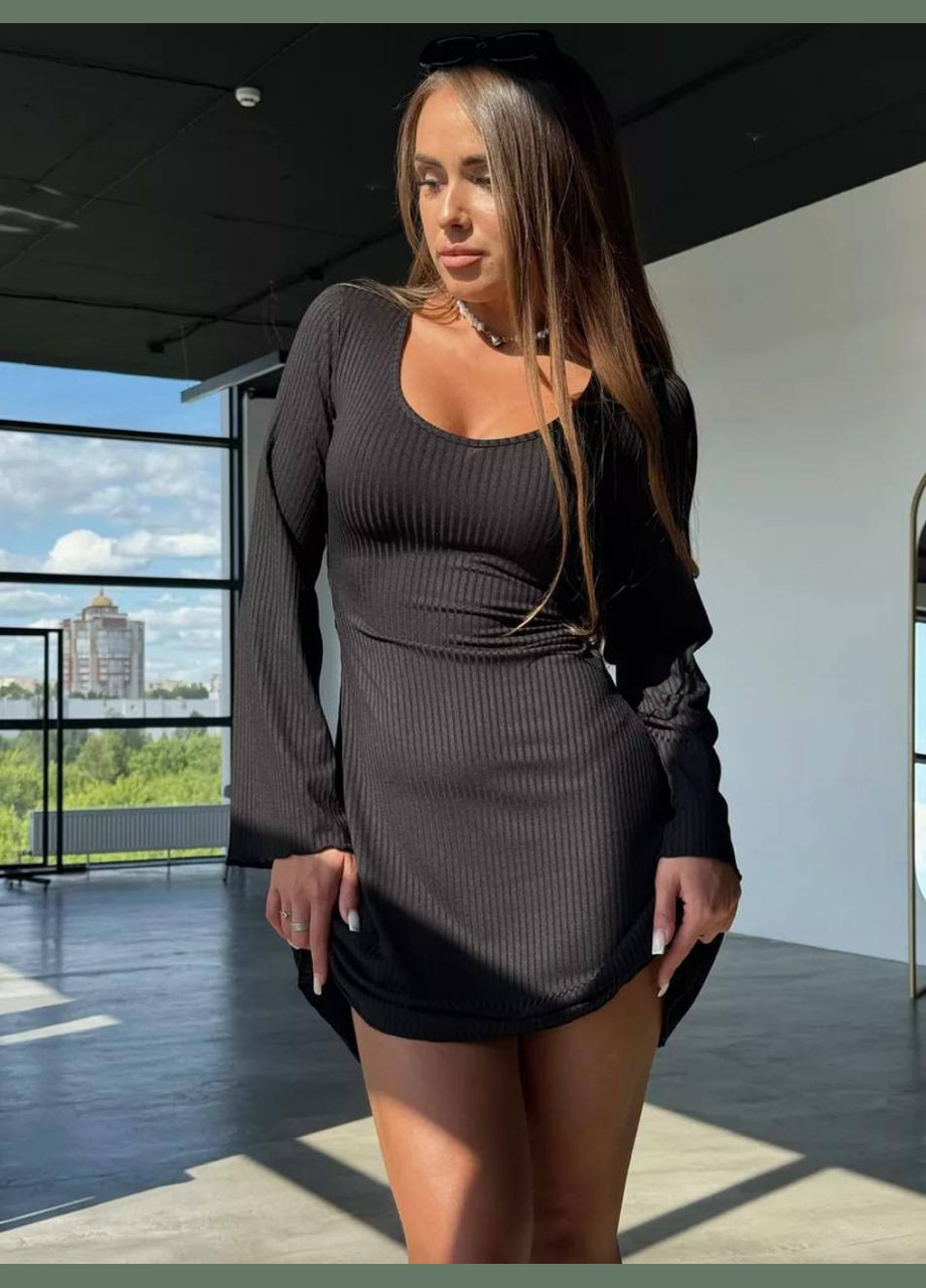 Чорна повсякденний, кежуал жіноча сукня в рубчик Style Point однотонна