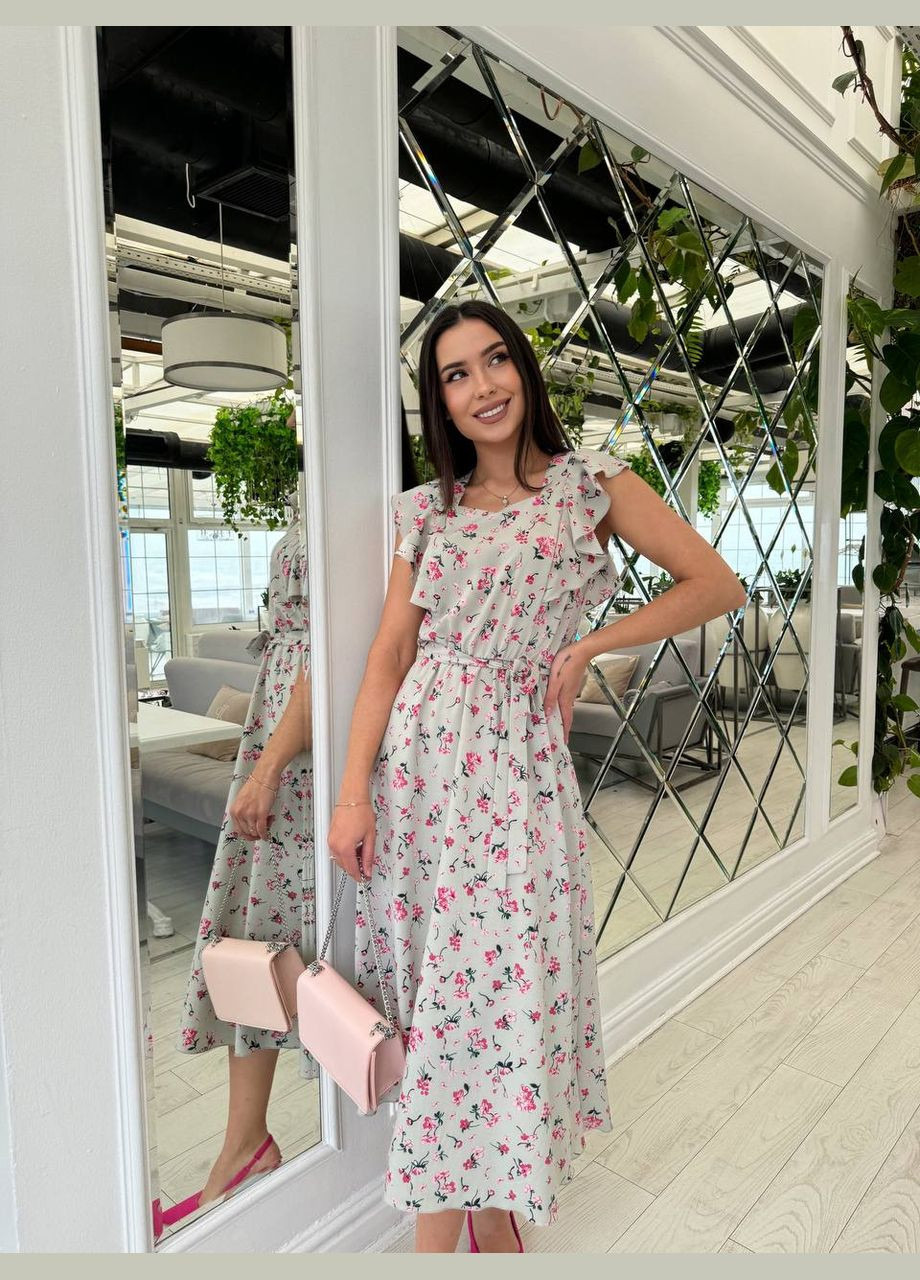 Сіра сукня, тканина преміум якості Украина з квітковим принтом