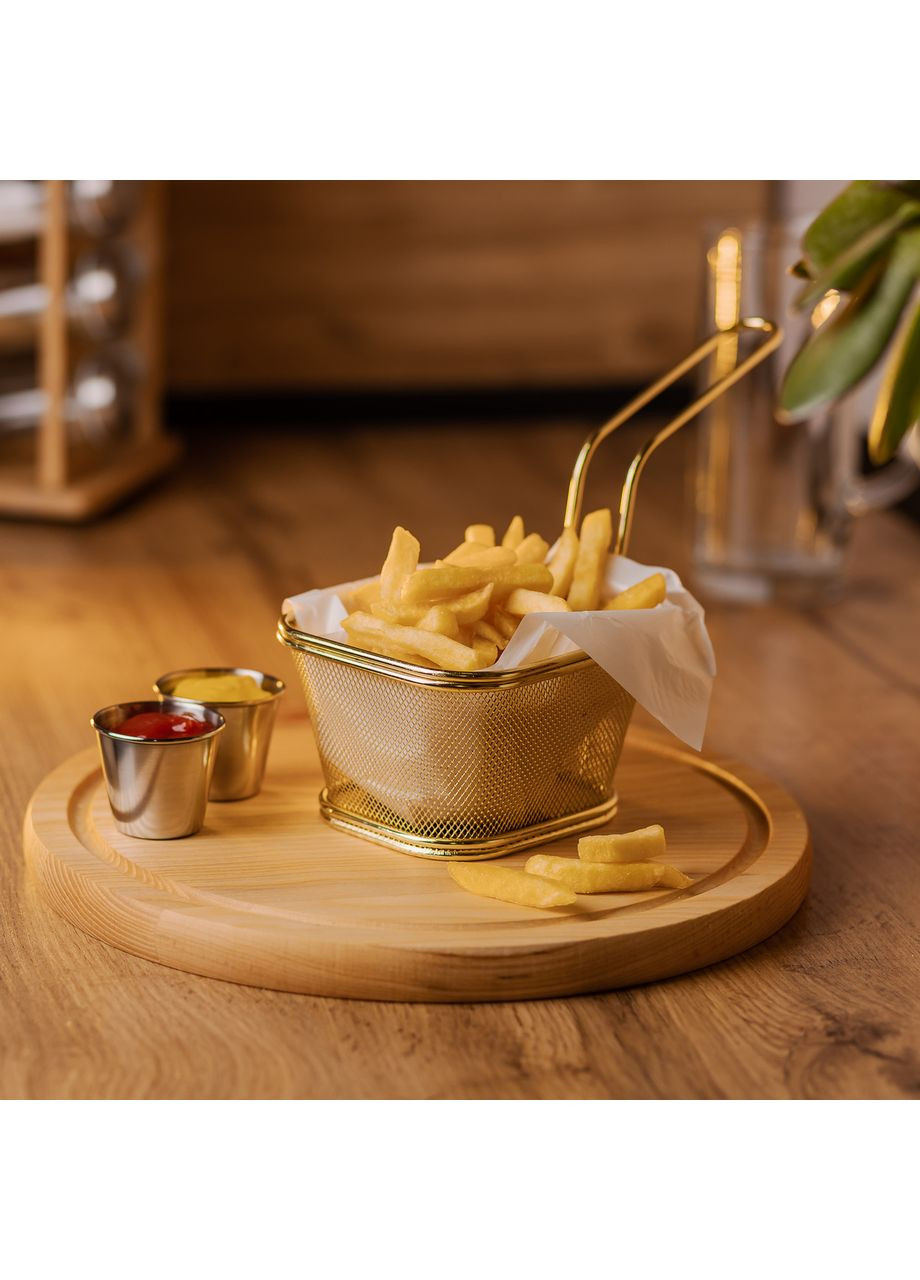 Кошик сервірувальний для фрі та снеків 13×11×7 см з гальванічним покриттям Золотий HP-19-4-L-G (A-033516) Zhongjing (361242450)