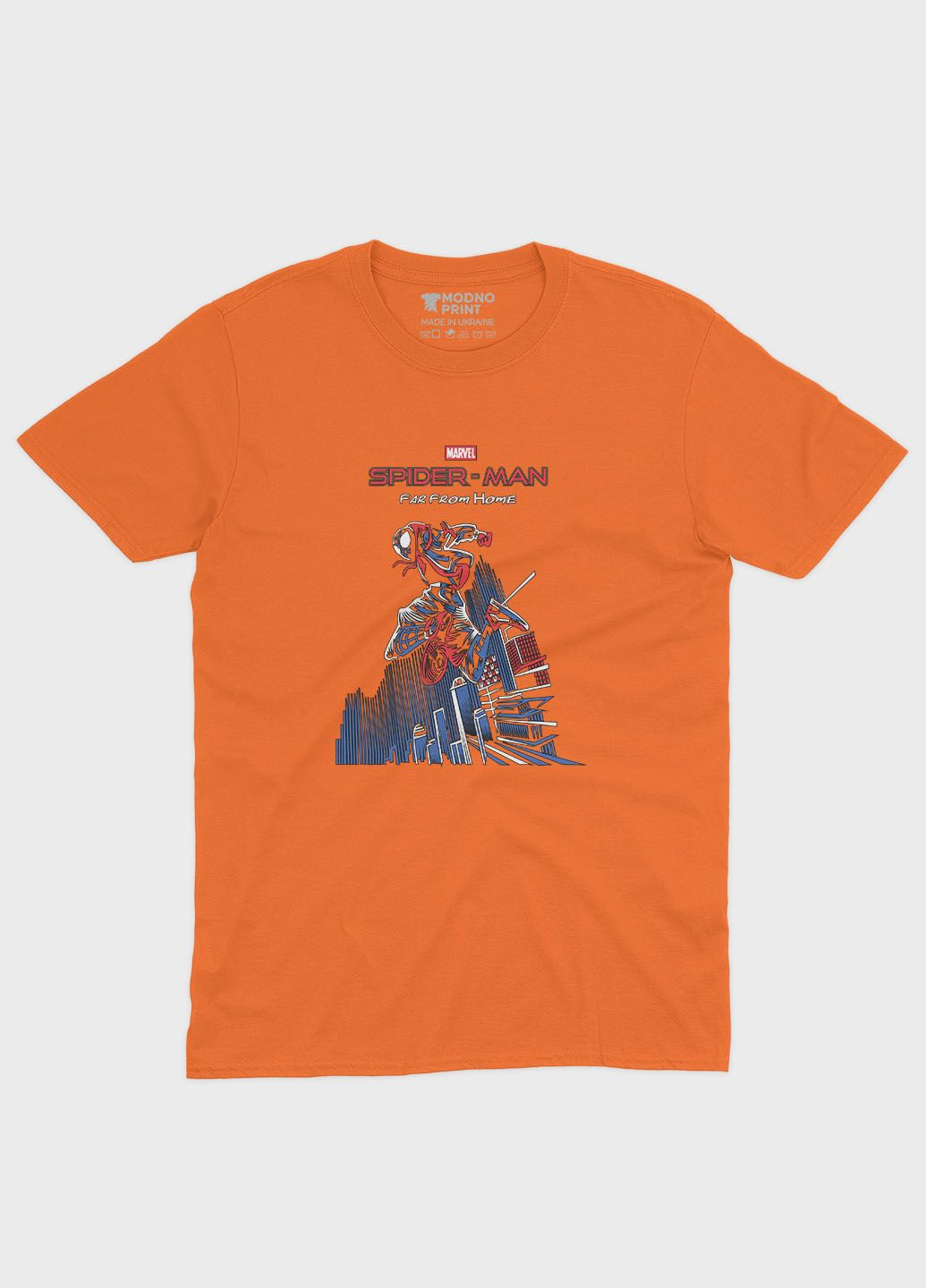 Оранжевая демисезонная футболка для мальчика с принтом супергероя - человек-паук (ts001-1-ora-006-014-041-b) Modno