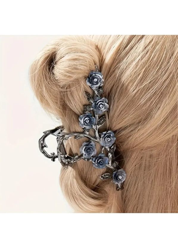 Заколка крабик для волосся Нічна Троянда з міцного металу, з декоративними камінцями No Brand (370290204)