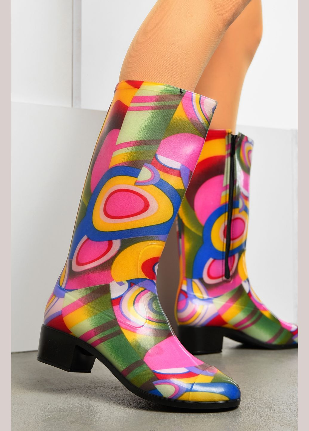 Цветные сапоги резиновые высокие женские разноцветные Let's Shop