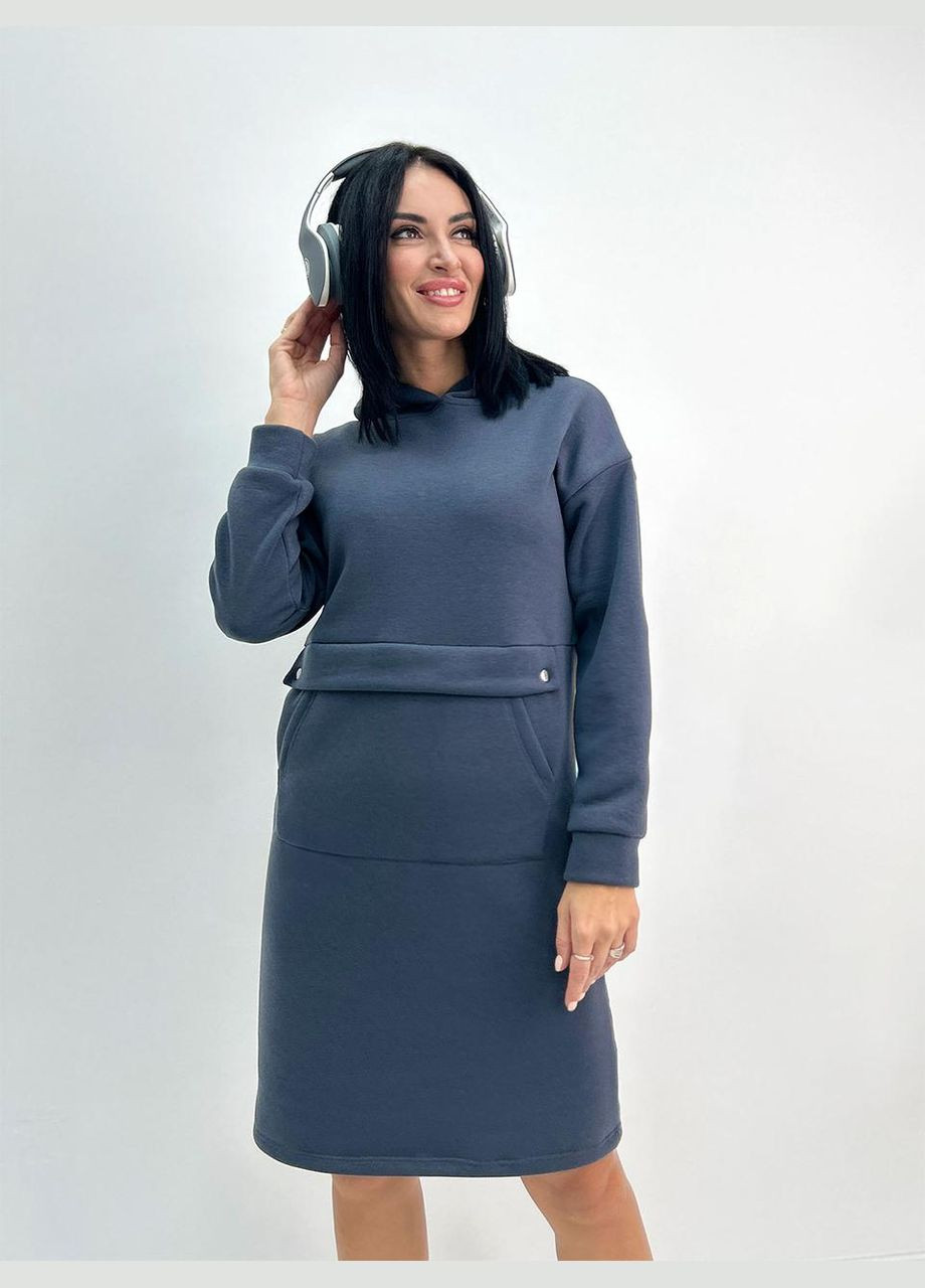 Графитовое теплое платье-худи на флисе Fashion Girl