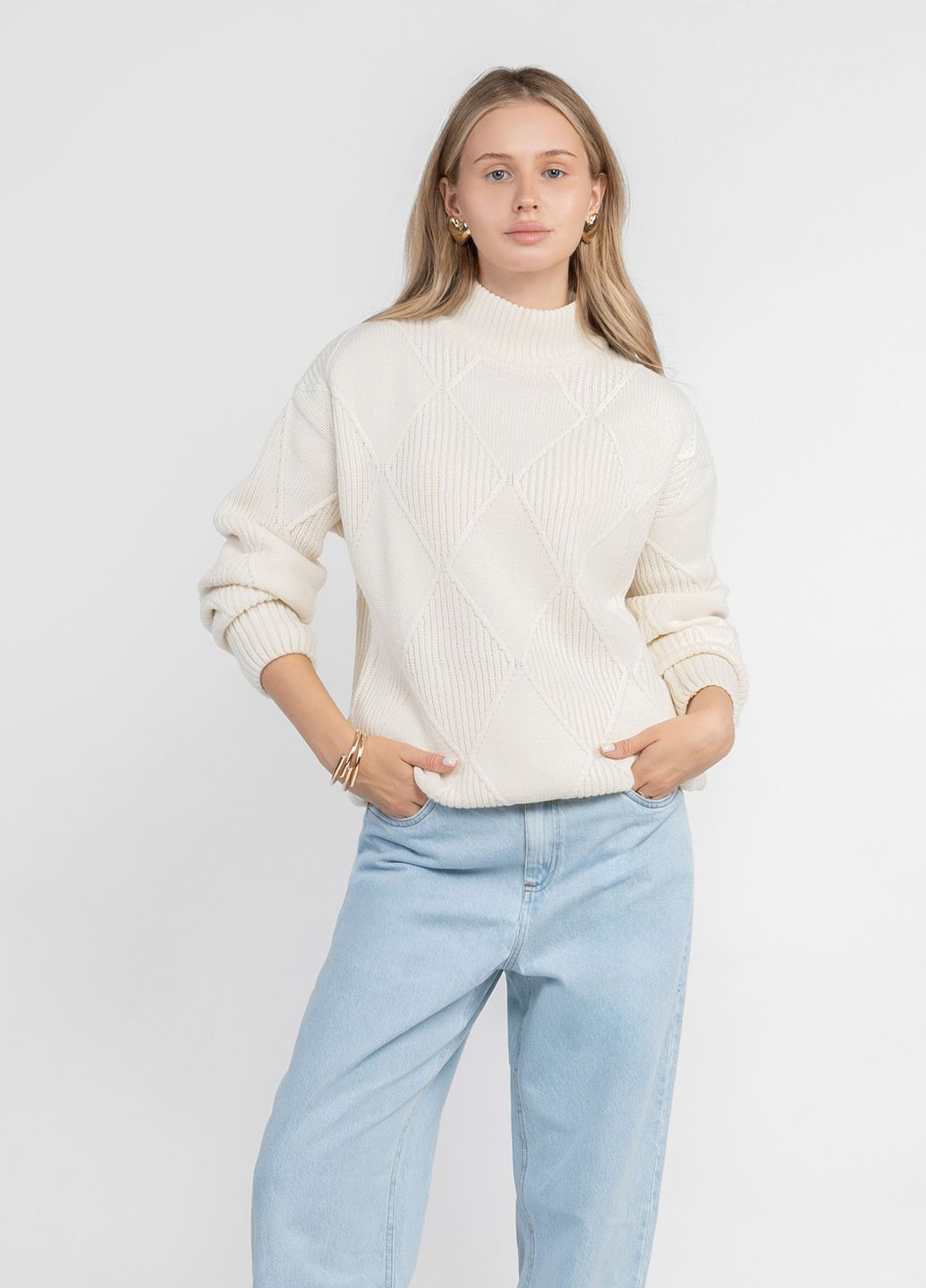 Белый зимний свитер женский w10.03.00.531 белого цвета шерстяной Arber Roll--neck WAmb WTR-182