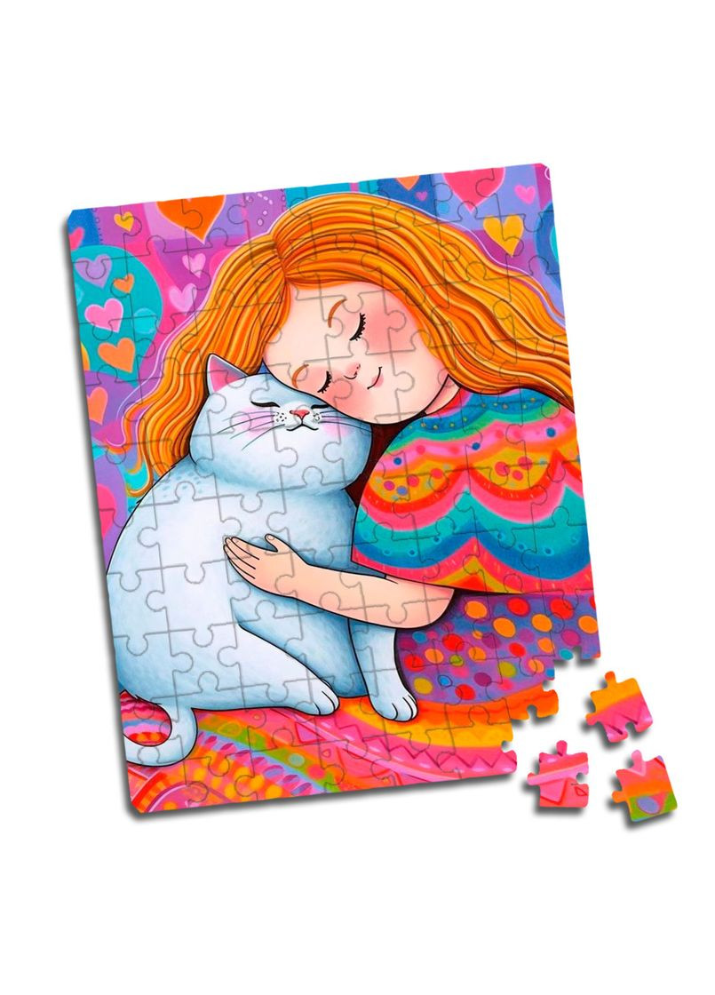 Пазл для детей девочка и белый котик #3 A4 80 элементов No Brand (309151835)