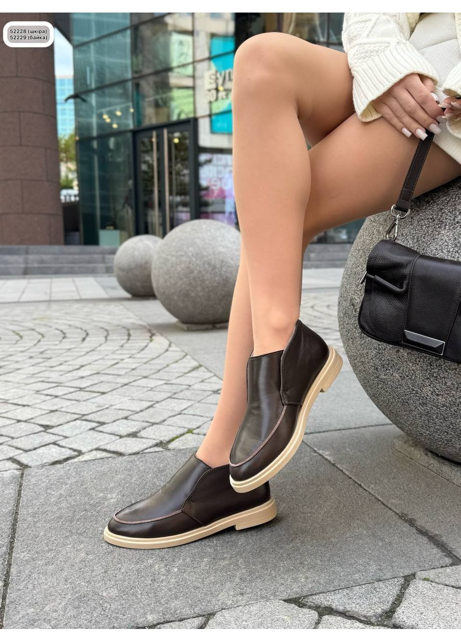 No Brand Лоферы кожаные шоколадные высокие с бежевой подошвой лоферы коричневый з натуральная кожа, — демисезон (362946179)