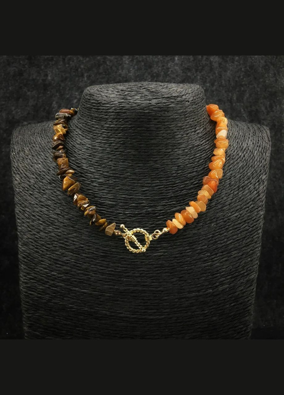 Чокер ожерелье натуральный камень Тигровый глаз и Сердолик крошка замок тогл L-43см No Brand тигровый глаз, сердолик латунь золото (302899931)