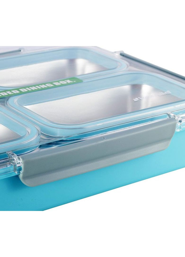 Ланч-бокс Snack 1800мл блакитний контейнер для їжі з 4 секціями з нержавіючої сталі та пластику Kamille (368976887)