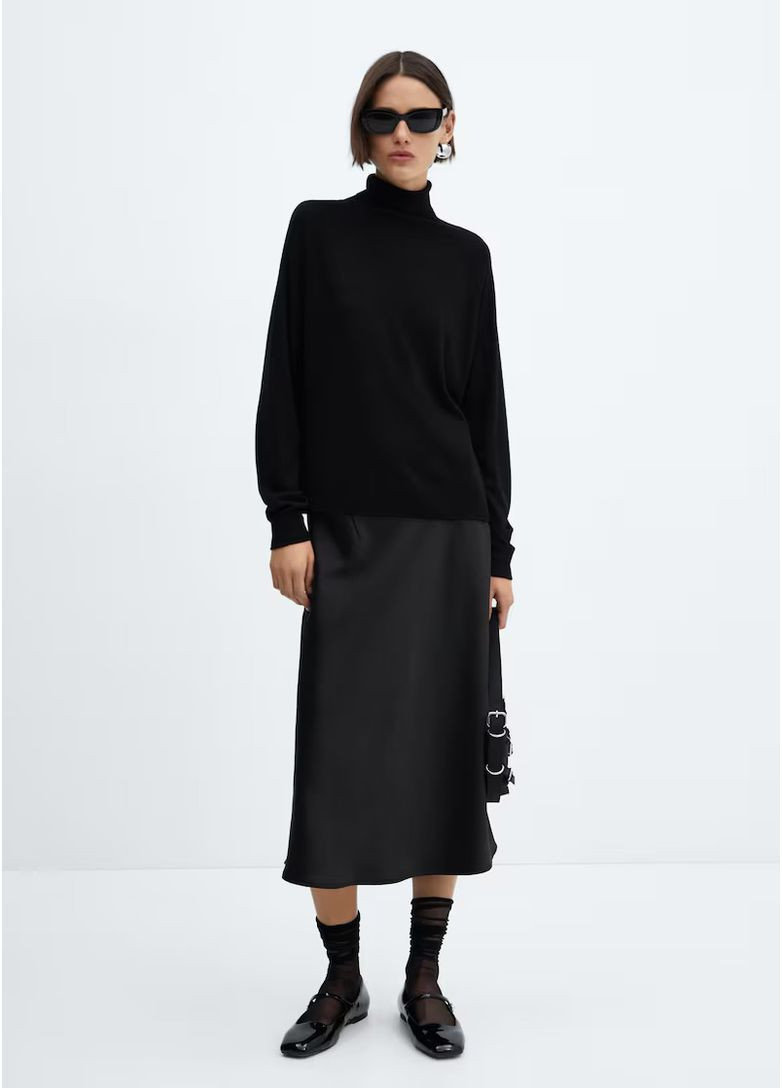 Черная базовая водолазка гольф трикотажный свитер по фигуре с содержанием кашемира Mango (362064317)