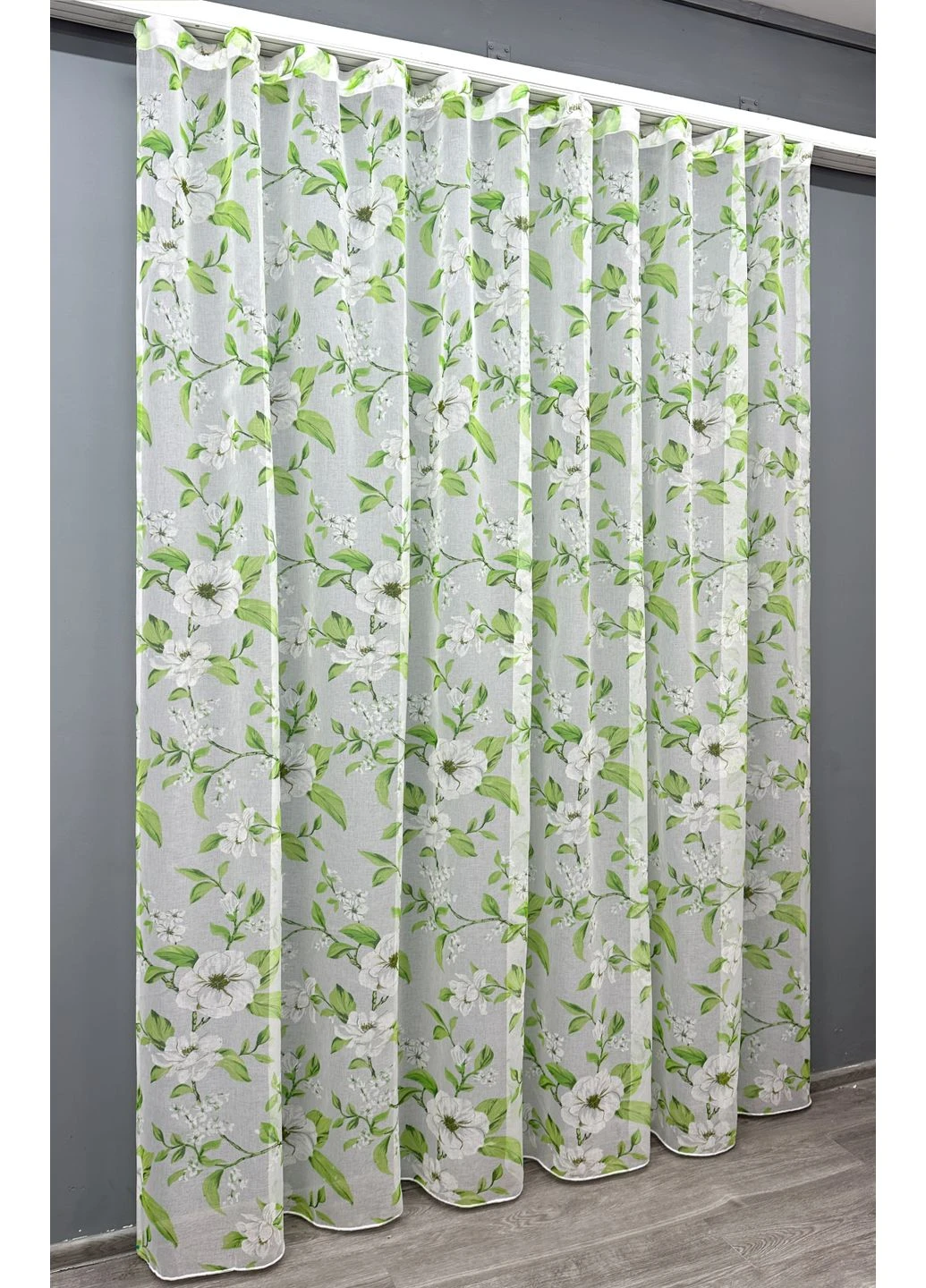 Тюль 1809т Flora Батист Білий з салатовим 400х270 см (42-0962) VR-Textil (378127533)