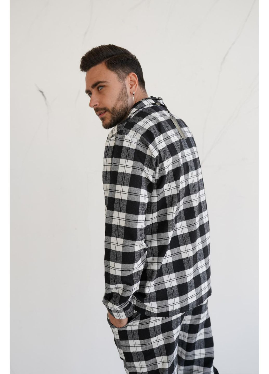 Пижама фланелевая мужская Белый No Brand (370625917)