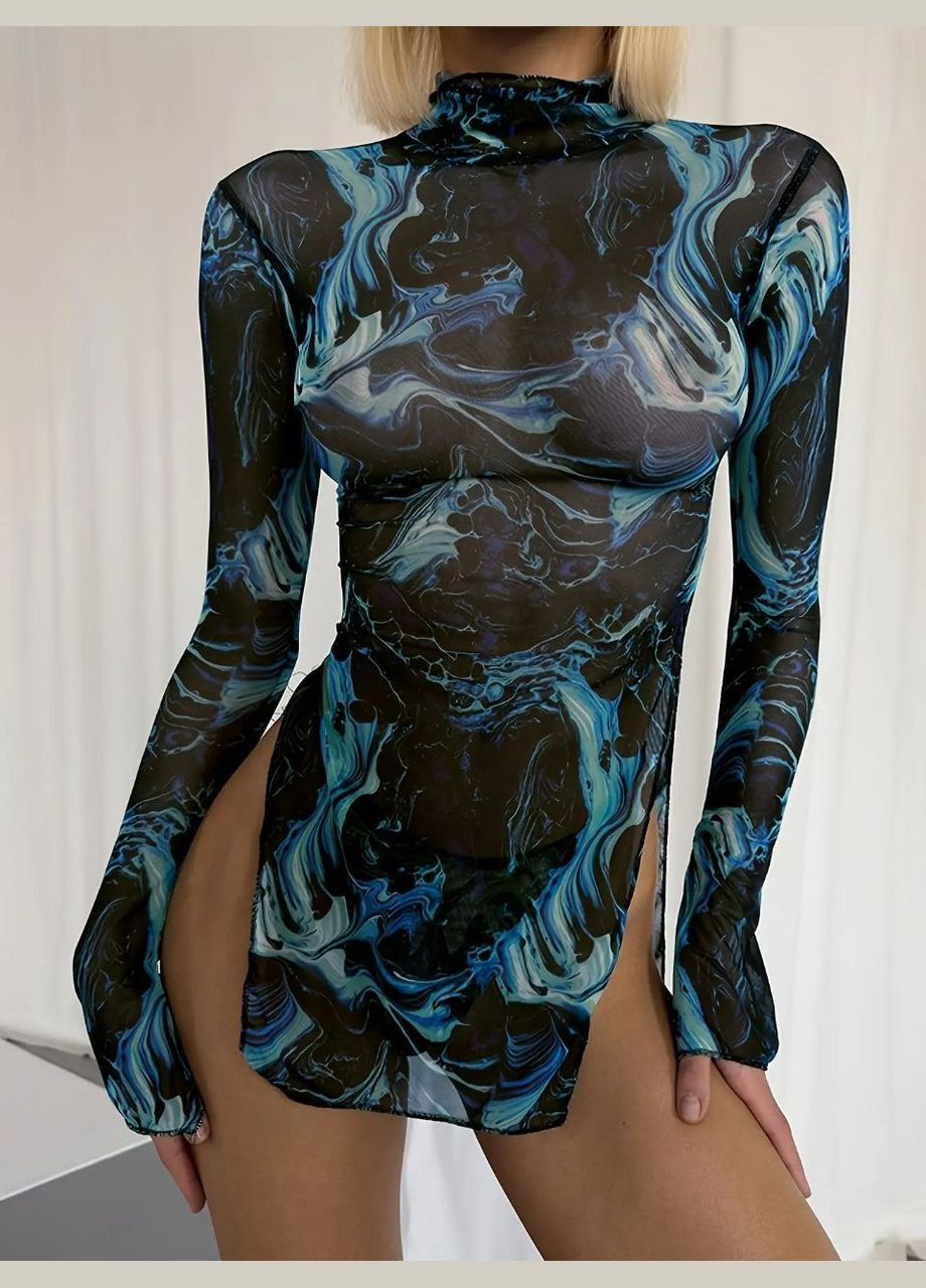 Пеньюар NegligeeTai-dai соблазнительный яркий прилегающий с длинным рукавом стринги в комплекте No Brand Пеньюар Tai-dai вода (341530340)