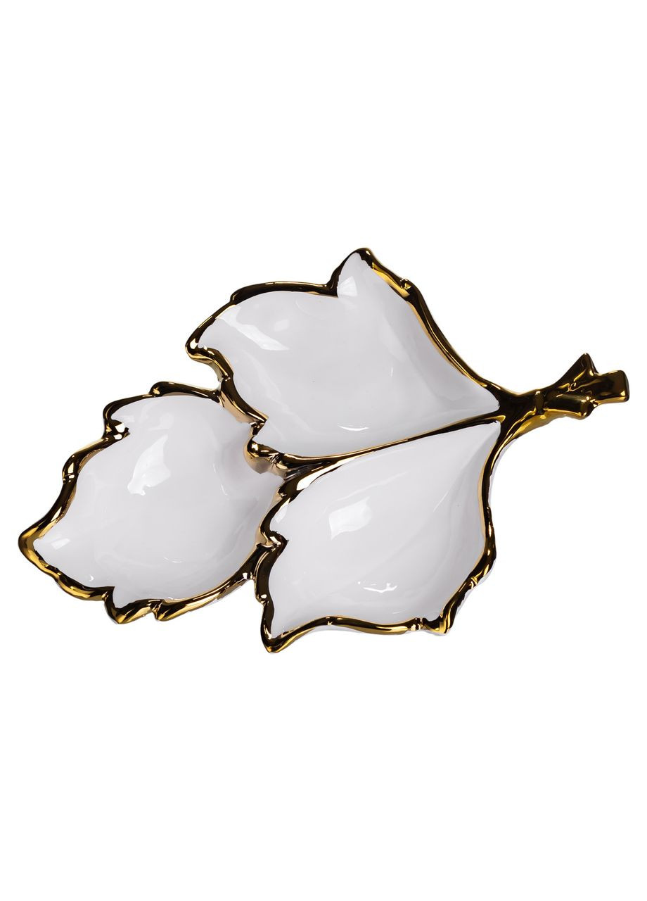 Менажниця порцелянова на 3 секції для закусок 27×19.5×4 (см) тарілка менажниця Білий із золотом ZBSY-12 Yiwu (369446813)