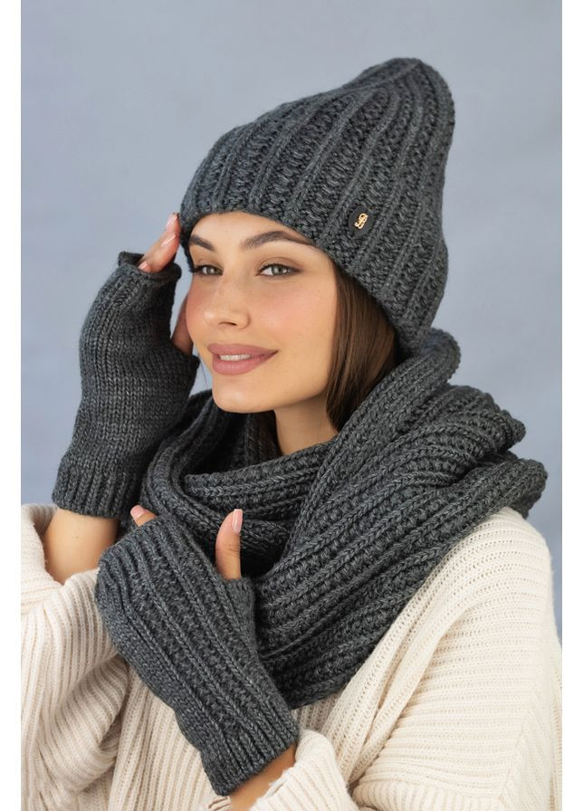 Жіночий комплект Юна, шапка, шарф-снуд, рукавички-мітенки Braxton (360506776)