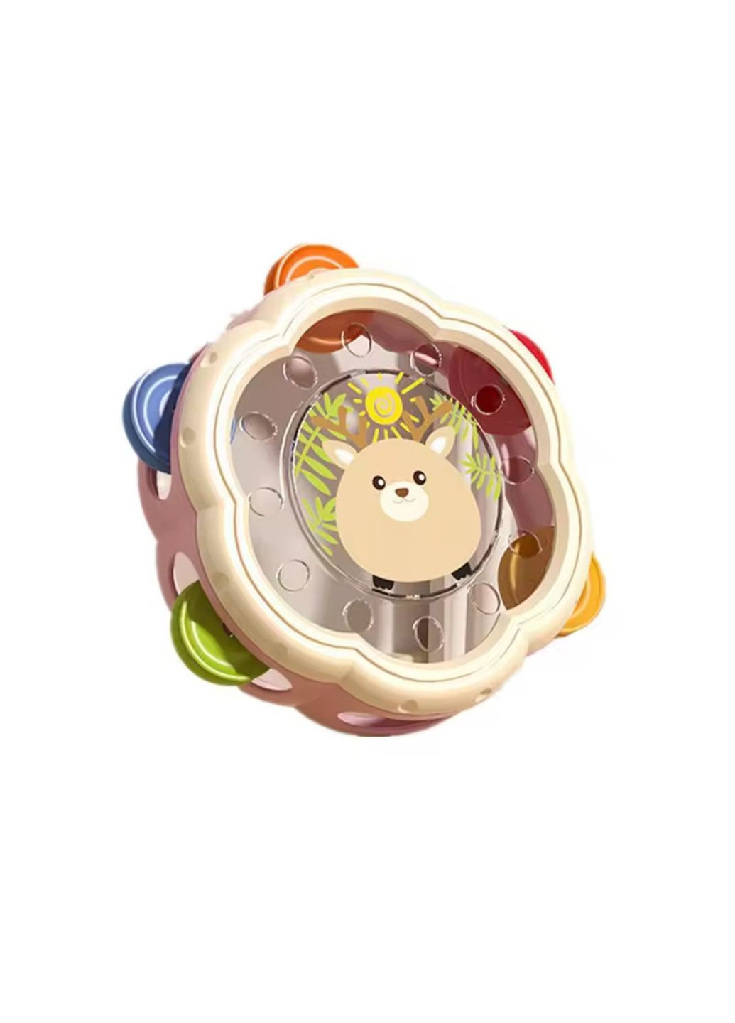 Дитячий бубон 17 см з дзвіночками та малюнком оленяти | Музичний інструмент для дітей No Brand (364553187)