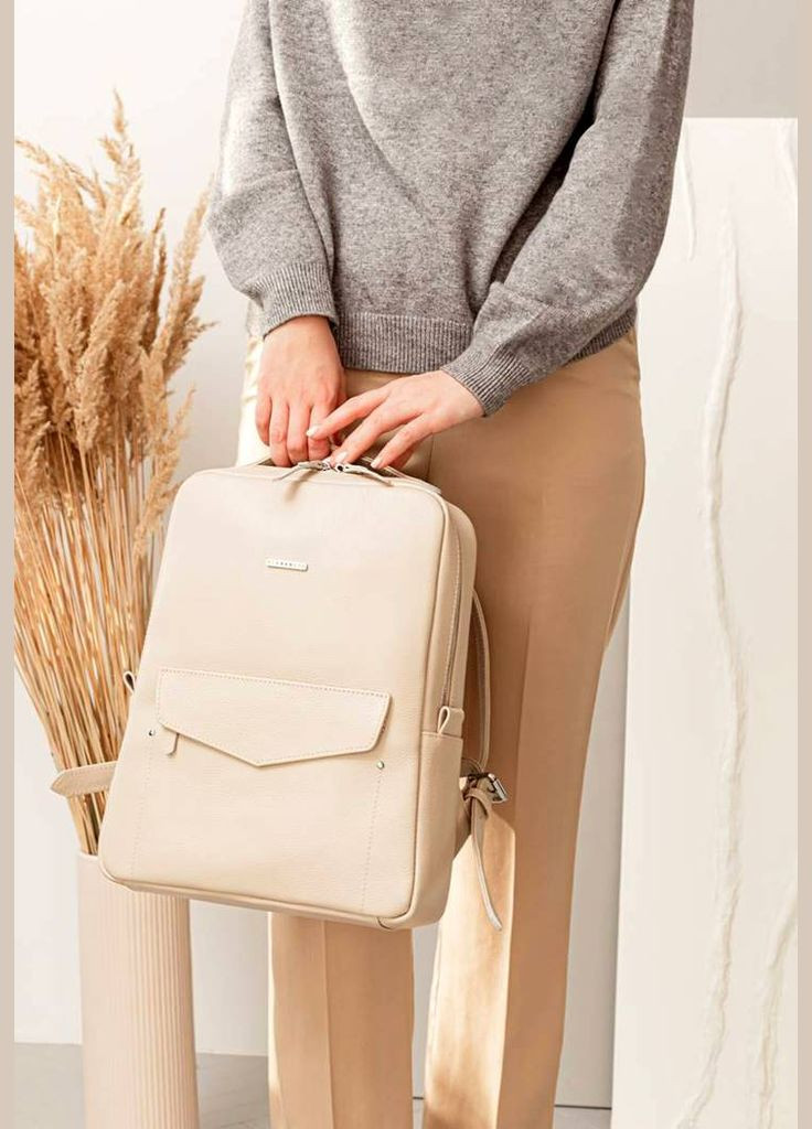 Кожаный женский городской рюкзак на молнии Cooper светло-бежевый флотар (A-027185) BlankNote (330144362)