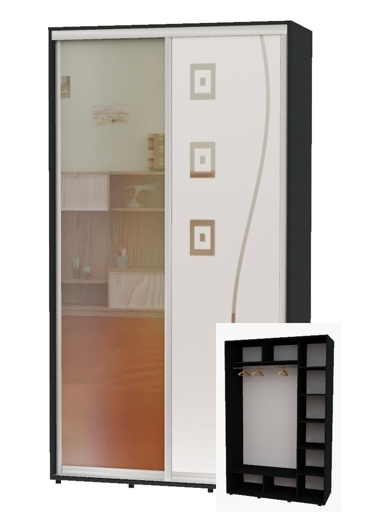 Шкаф-купе двухдверный 150*60*220 Антрацит Зеркало/Зеркало с пескоструйным рисунком Алекса (360474360)